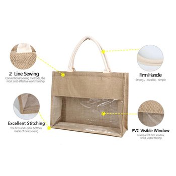 黃麻布拼接透明PVC購物袋-客製化手提袋_3